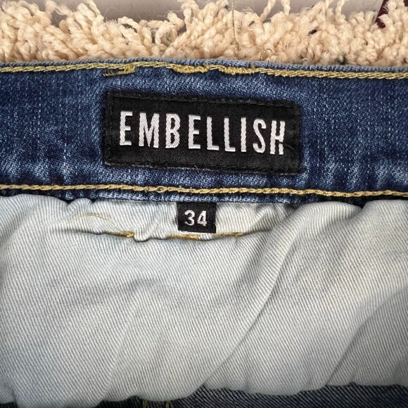 Embellish Medium Wash Blue Jeans Women's SZ 34 Distressed Slightly Tapered - Picture 5 of 9